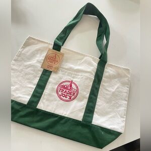 Trader Joe's Green and White Canvas ToteBag